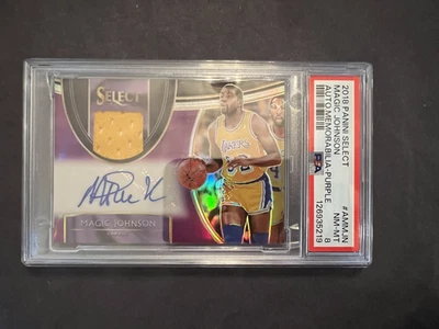 2019-20 Select Magic Johnson Auto Patch 32/65 Jersey Number 1/1 PSA 8 - Lakers - Image 1 of 4