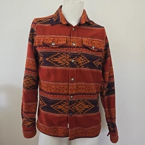 Iron & Resin Cotton Flannel Shirt Southwest Aztec Jacquard Men's M Orange Navy - Picture 1 of 20