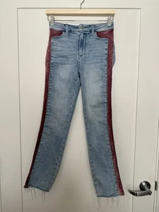 Pantalones de mezclilla Paige Cindy ajustados para mujer talla 25 rosa índigo terciopelo dobladillo crudo años 90 Y2K - Imagen 1 de 13