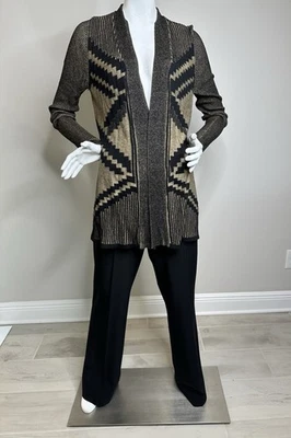 Cárdigan de seda rayón azteca geométrico negro tostado para mujer talla M/8-10 Foto 1 de 4