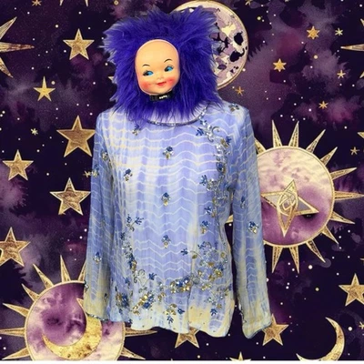 BLUSA DE COLECCIÓN Y2K SEDA TRANSPARENTE CON CUENTAS HADA MÁGICA ELFO BRUJA ETÉREA RAVE CLUB BOHO Foto 1 de 4