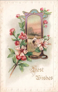 POSTCARD-1912 BEST WISHES/FLOWERS/EMBOSSED - Picture 1 of 2