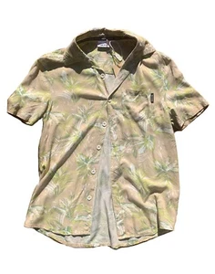 Mooks Y2K Ladies Short Sleeve Shirt Beige Green - Size 12 Palm Tree Surf - Picture 1 of 7