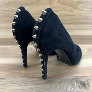 Alexander McQueen Heels 8.5 EU 38.5 Black Suede Peep Toe Studded Pumps - Picture 1 of 13
