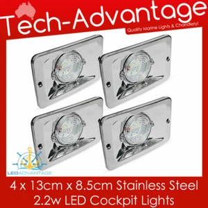4 X 12V STAINLESS STEEL FLUSH MOUNTED RECTANGULAR COCKPIT TRANSOM BOAT LED LIGHT - Bild 1 von 6