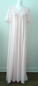 Vtg SHADOWLINE Women's Pink Nylon Ivory Lace Trim  Full-length Nightgown Size-L - Picture 1 of 12