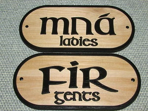 Ladies & Gents Mna Fir, Wood Men Women Restroom Bathroom Signs Irish - Picture 1 of 2