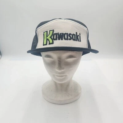 Vintage New Dead Stock 80s Kawasaki Black Mesh Trucker Hat Cap Snapback Foam - Image 1 of 4