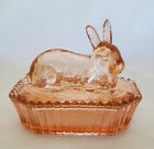 Vintage Pink Glass Bunny Rabbit on Nest Rectangular Covered Dish by Jeanette