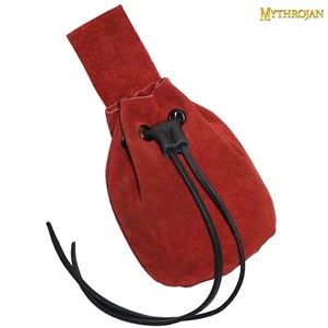 Mittelalter Ledertasche Renaissance Larp Mini Bag Kordelzugverschluss rot Wildleder - Bild 1 von 14