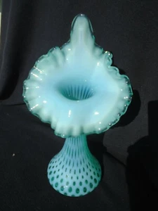 Fenton Aqua Blue Opalescent Optic Coin Dot Jack-in-Pulpit Vase - Bild 1 von 9