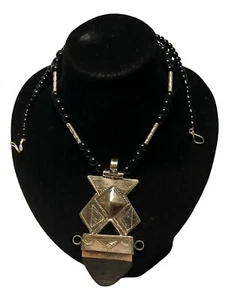 Collar bereber tuareg africano artesanal colgante de madera joyería étnica tribal - Imagen 1 de 3