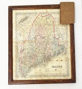 Original 1855 J.H. Colton & Co Pocket Map of Maine Railroads Townships Framed - Picture 1 of 12