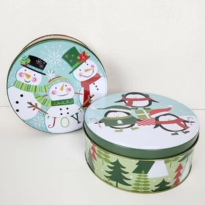 2 Christmas Holiday Cookie Treat Tins Boxes Containers Gift - Picture 1 of 8