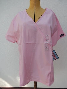 Cherokee Workwear Ladies Top Size XL Pale Pink Faux Wrap Front Short Sleeve BNWT - Picture 1 of 15