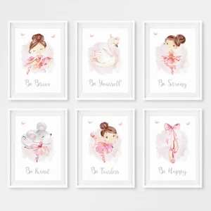 Pink Ballerina Princess Baby Girl Nursery Prints Childrens Room Pictures Decor - Picture 1 of 10