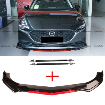 For Mazda MX-5 Miata Front Bumper Lip Spoiler + Strut Rods Gloss Black Red - Изображение 1 из 4