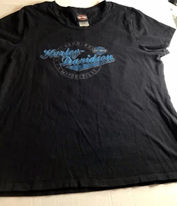 Womens Short Sleeve Harley Davidson Black T-Shirt Bedford Texas Size L Bike Wear - Picture 1 of 7
