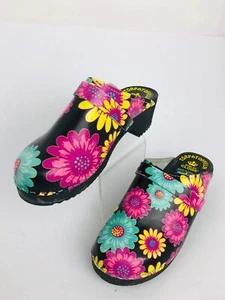 Swedish Clogs Leather Floral US 7 EU 37 Torpatoffeln Y2K Pre-Loved Free Ship - Picture 1 of 9