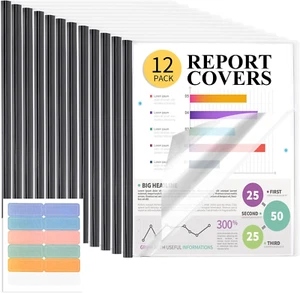 12 Pack Report Covers, 70 Sheet Capacity Presentation Folders, Clear Report Cove - Picture 1 of 7