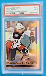 2018-19 Troy Terry Upper Deck Young Guns SPECKLED RAINBOW FOIL Rookie RC PSA 9