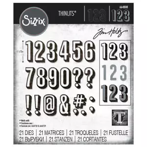 Sizzix Thinlits Die Set (21Pk) - Alphanumeric Shadow Numbers by Tim Holtz 664808 - Foto 1 di 3