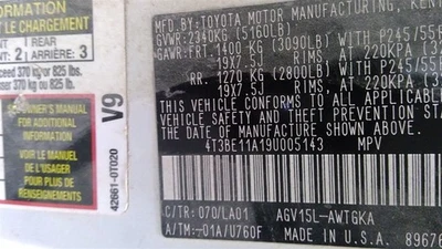 Toyota Venza 2009 Seat Belt 732100T011B1 2041 Foto 1 de 4