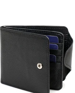 Handgefertigte Herren-Geldbörse aus echtem Rindsleder Kartenetui Knopf schwarz stilvoll USA - Bild 1 von 5