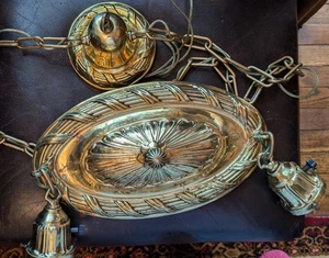 Lovely Vintage Brass Center Two Light Ceiling Fixture - Picture 1 of 4