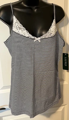 CAMISA A RAYAS RALPH LAUREN XL NUEVA CON ETIQUETAS $38 CAMI TOP RL NEGRA BLANCA ENCAJE NUEVA Foto 1 de 4
