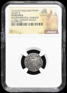 ENGLAND. Henry III. 1216-1272. Silver Penny, Nicole on London, NGC VF Details - Picture 1 of 2