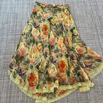 Sarah Arizona Skirt Womens Small Maxi Boho Floral India Asymmetrical Hem Lined - Image 1 of 4