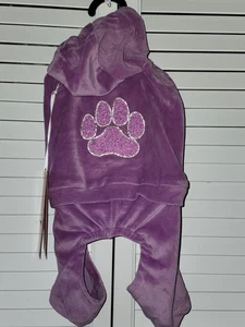 Isaac Mizrahi Pet Size 2XS Lilac Purple Velour Dog Hooded Bling Tracksuit Outfit - Picture 1 of 13