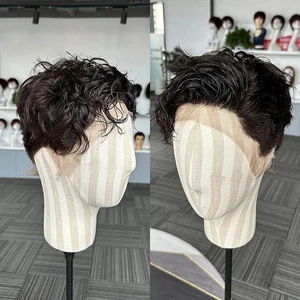 Men's Wig Human Hair Pre Style Transparent Full Lace Male Wigs Pre Cut Short Bob - Picture 1 of 16