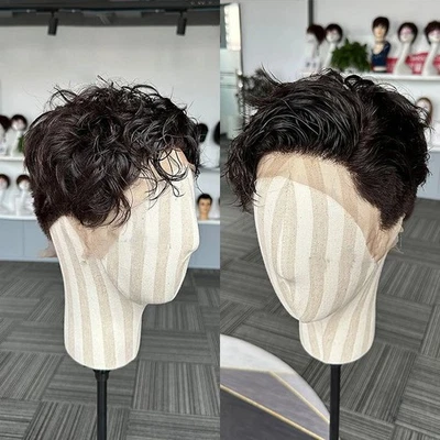 Men's Wig Human Hair Pre Style Transparent Full Lace Male Wigs Pre Cut Short Bob - Image 1 of 4
