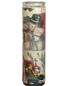 Vintage Inspired Sugar Frosted Glass Pillar Candle Nostalgic Christmas Snowman - Picture 1 of 7