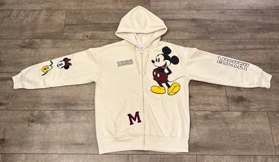 Disney Mickey Mouse Full Zip Sweatshirt Hoodie Embroidered Chenille Patches Sz M - Image 1 of 4