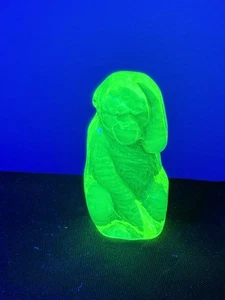 Uranium Glass Figurine Monkey Vaseline Yellow Glass Animal Glass Statue Art Deco - Picture 1 of 3