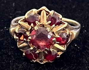 Vintage 10k Yellow Gold Cluster Garnet Ring CM - Picture 1 of 7