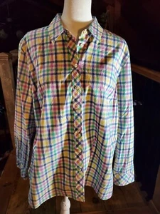 Talbots Damen Hemd XL Petite Baumwolle Mehrfarbig Kariert Knopfleiste Lang Slv Kragen - Bild 1 von 12