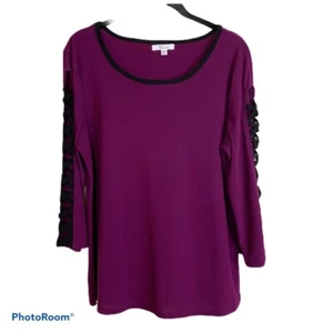 89th & Madison Women's size M Plum Black Trim Ladder Sleeve - Picture 1 of 5