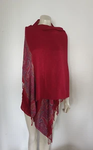 Red Paisley Shawl Scarf Wrap Stole 100% Cashmere Pashmina with  Fringe - Picture 1 of 2