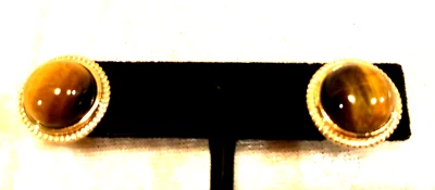 PENDIENTES CABUJÓN PIEDRAS PRECIOSAS OJO DE TIGRE O ÓNIX NEGRO, CHAPADO EN 14K (M4597-24) Foto 1 de 2