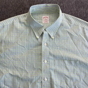Brooks Brothers Shirt Mens XL Green Blue Check 346 Short Sleeve Button Down - Picture 1 of 10