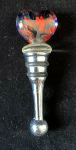 Tapón de vino en forma de corazón de vidrio soplado a mano rojo naranja azul cromo día de San Valentín - Imagen 1 de 3