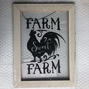 Farm Sweet Farm Rooster Faux Wood Framed Sign 9x12 in - Picture 1 of 2