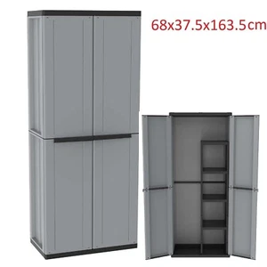 Tall Plastic Cupboard Storage Outdoor Garden Cabinet 1 Internal and 4 Shelves - Picture 1 of 24
