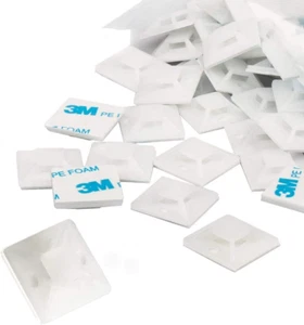 Self Adhesive Cable Tie Mounts 3M Strongly Adhesive Backed Zip Tie Base Holders - Picture 1 of 10