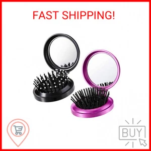 2 Pieces Folding Travel Mirror Hair Brushes Round Folding Pocket Hair Brush Mini - Picture 1 of 2