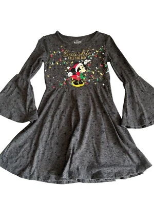 Disney Minnie Mouse Dress Girls Size XS 4-5 Grey Bell Sleeves Fit n Flare Boho - Image 1 of 4